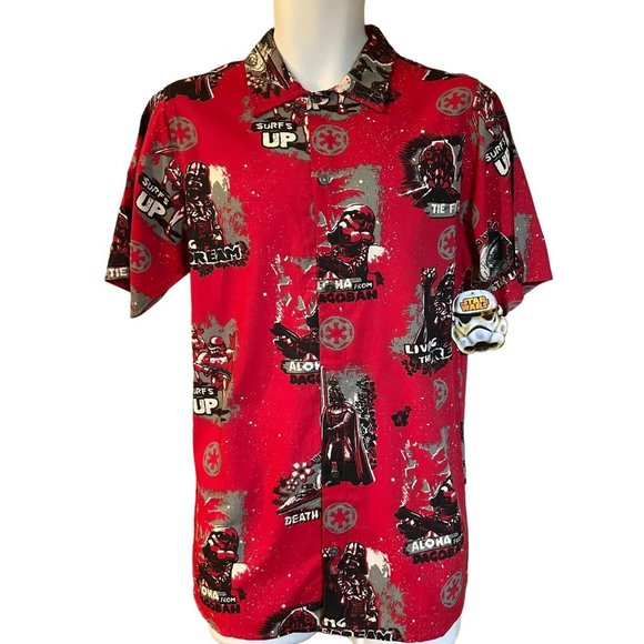 Star Wars Hawaiian Shirt Men's Size Small Red Death Star Luau Aloha Dago… - Picture 4 of 6